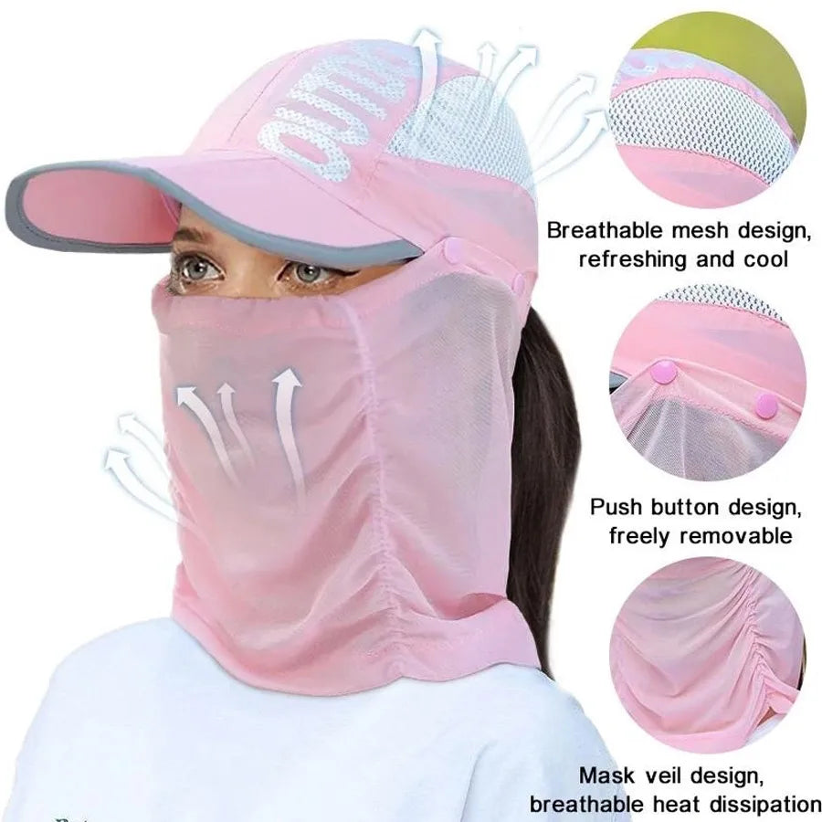 2-in-1 UV Sun Cap with Detachable Face & Neck Shield | Unisex UV Sun Hat QXL