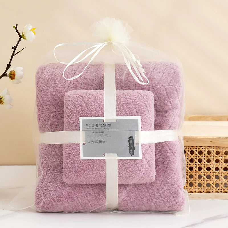 Soft Bath Towel Set | Absorbent Quick-Dry Shower Towel Bath Towel Set QXL Light Purple 70 x140cm 35 x75cm