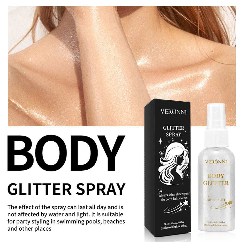 VERONNI Liquid Glitter Spray | Holographic Highlighter 80ml Body Glitter Spray QXL