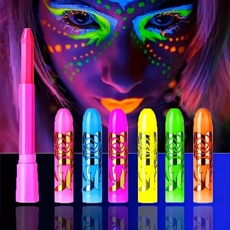 6-Pc Glow in the Dark Face Paint Crayons | UV Neon Kit UV Face Paint Kit QXL
