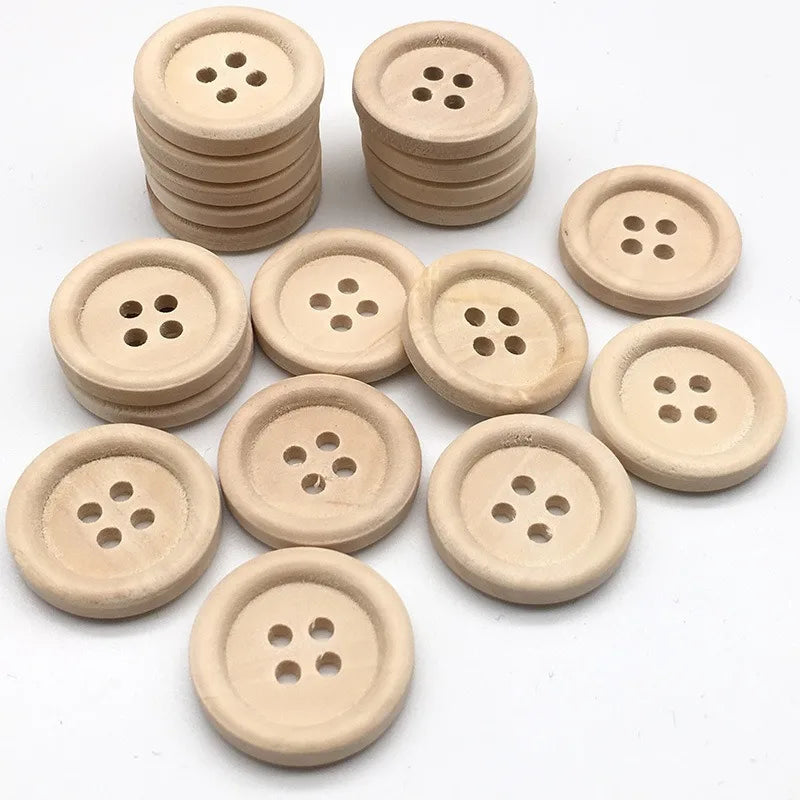 50-Pack Natural Wooden Buttons 4-Hole | Sewing & DIY Crafts Wooden Craft Buttons QXL