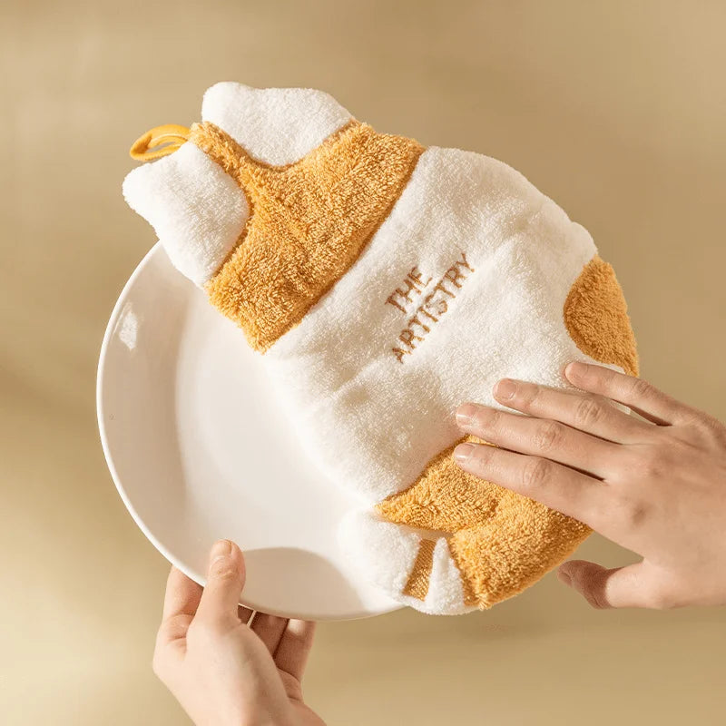 Cat Hanging Hand Towel | Soft Coral Velvet Kitchen & Bath Hanging Hand Towel QXL