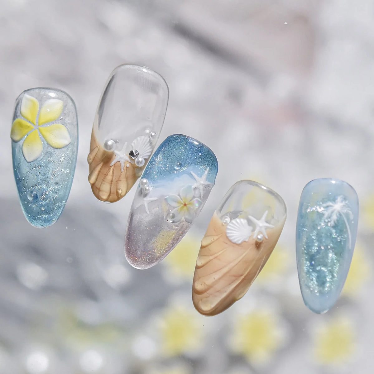 5D Tropical Nail Stickers – Coconut Tree & Starfish Decals Nail Art Stickers QXL