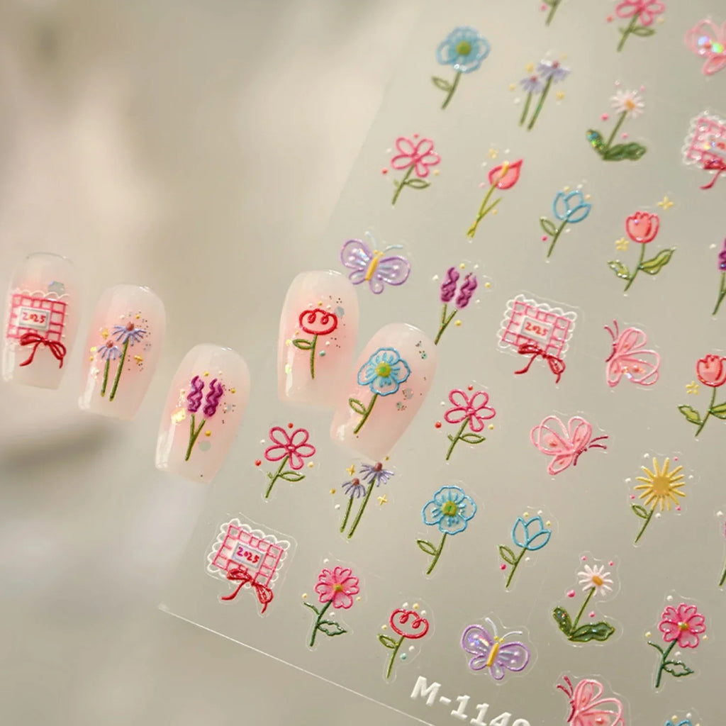 5D Floral Butterfly Nail Stickers – Spring Garden Decals Nail Art Stickers QXL