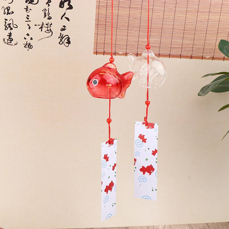 Japanese Glass Goldfish Wind Chime | Furin Garden Hanging Decor Glass Wind Chime QXL