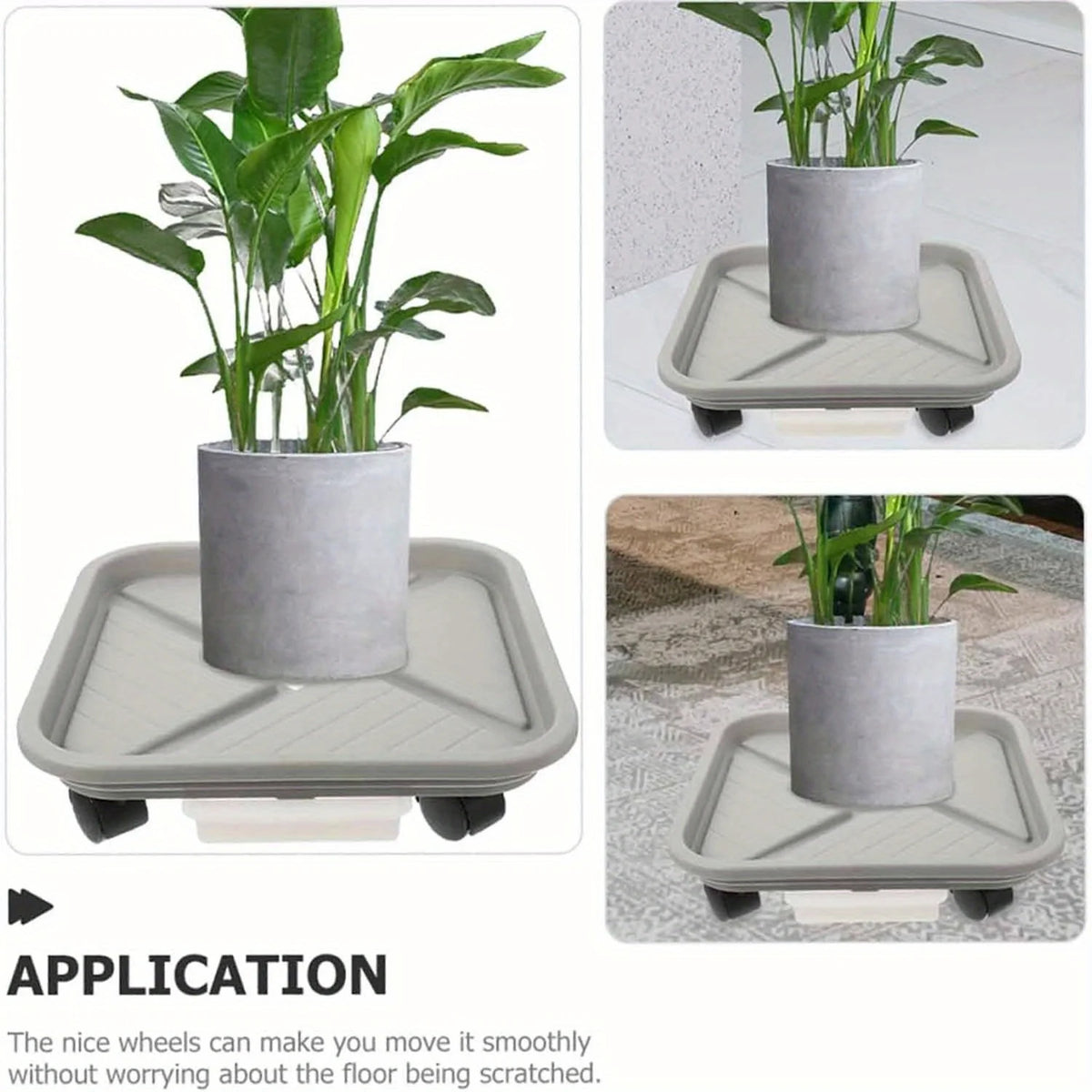 Rolling Plant Caddy with Drainage Tray & 4 Swivel Wheels Plant Pot Caddy QXL