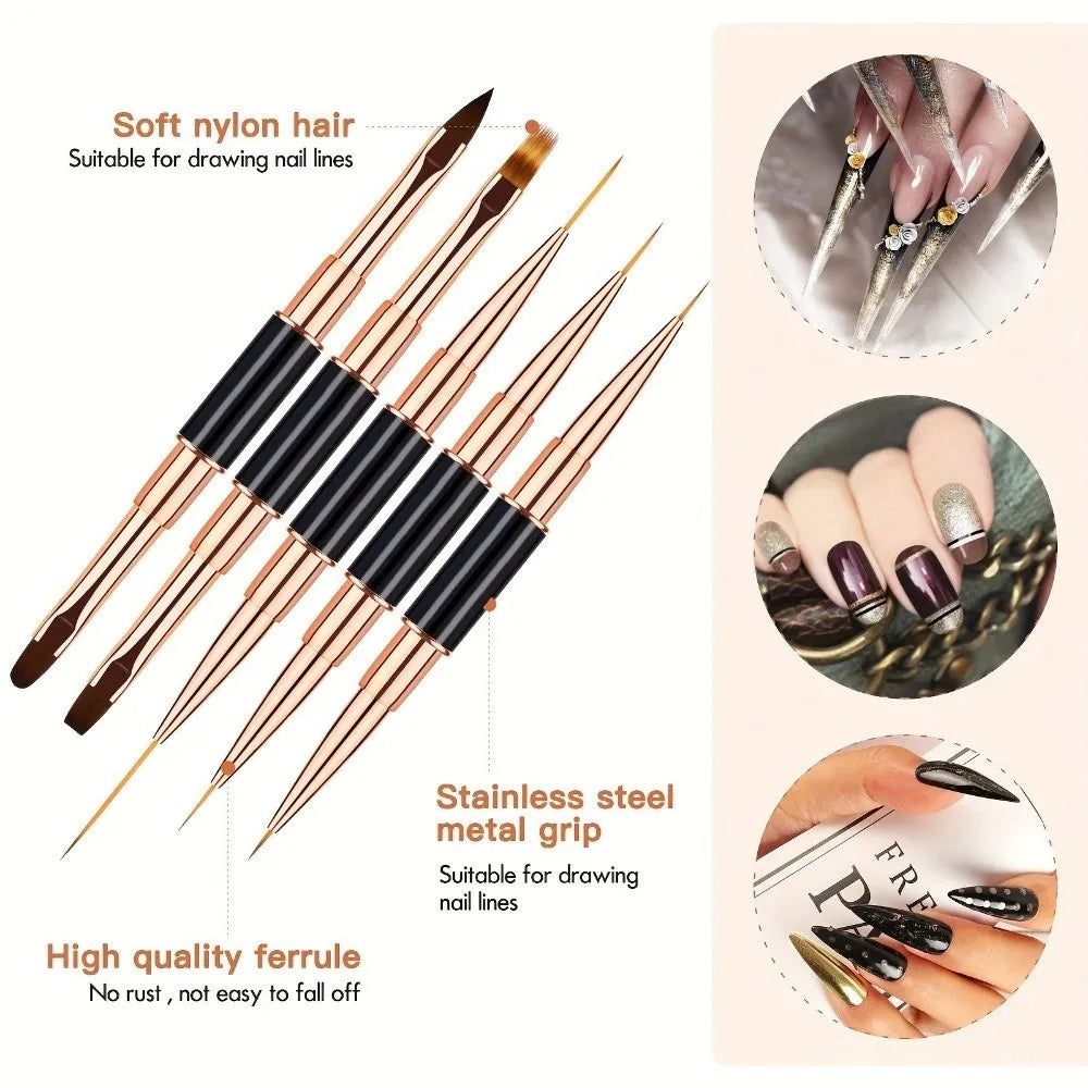5-Piece Nail Art Brush Set | Liner, Detail & 3D Design Pens Nail Art Brush Set QXL