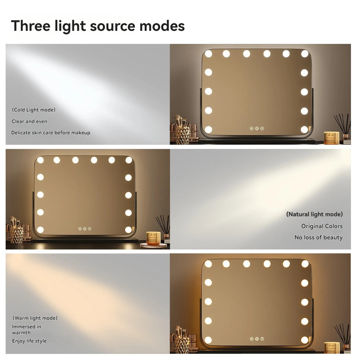 LED Lighted Makeup Mirror with Desk Stand | Large Vanity LED Vanity Mirror QXL