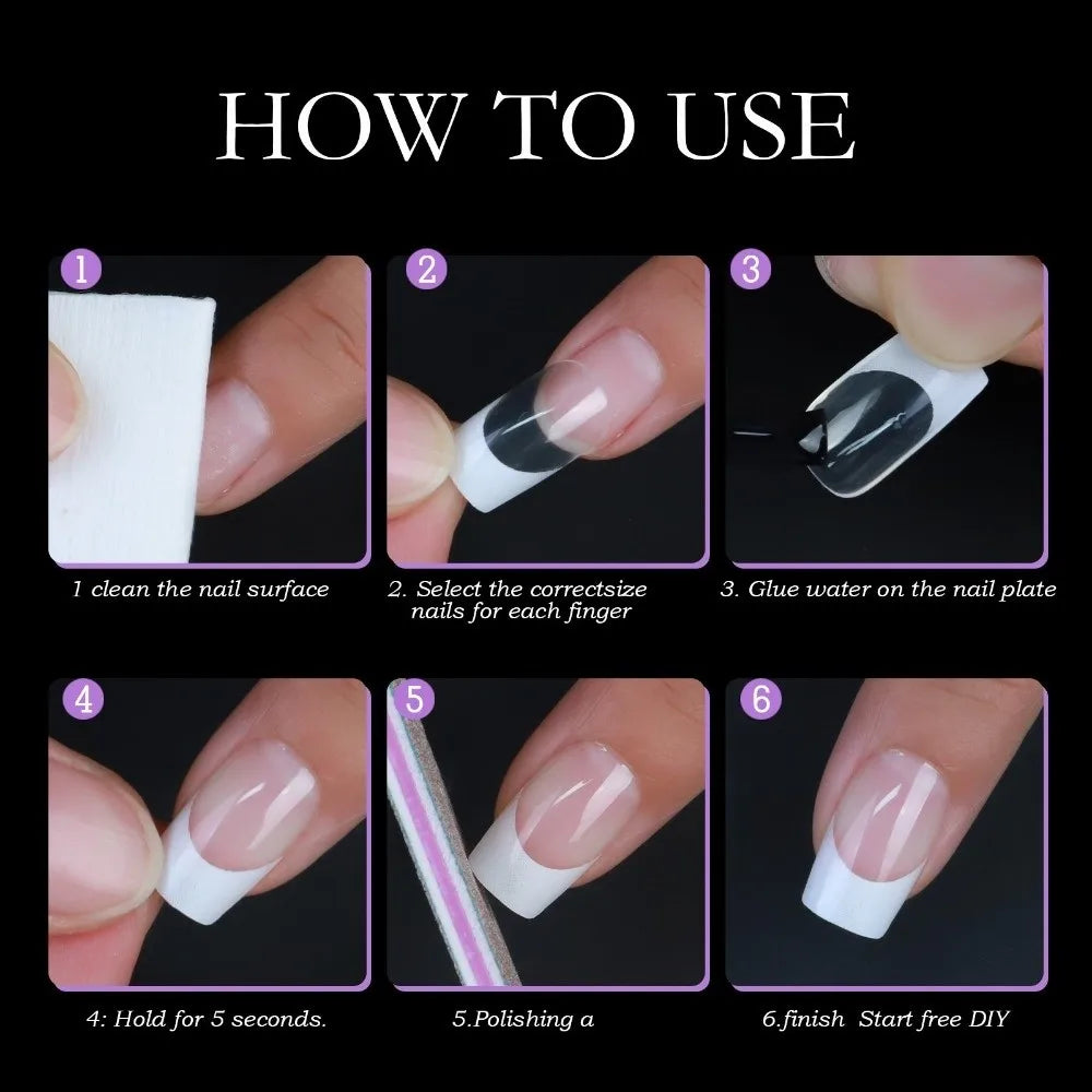 120-Pack French Press On Nails | Clear Mixed Size Full Cover DIY Press On Nails QXL