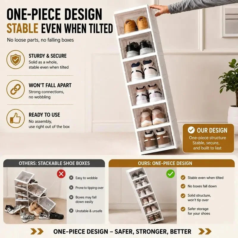 6-Layer Stackable Transparent Shoe Storage Box Organizer Shoe Storage Organizer QXL