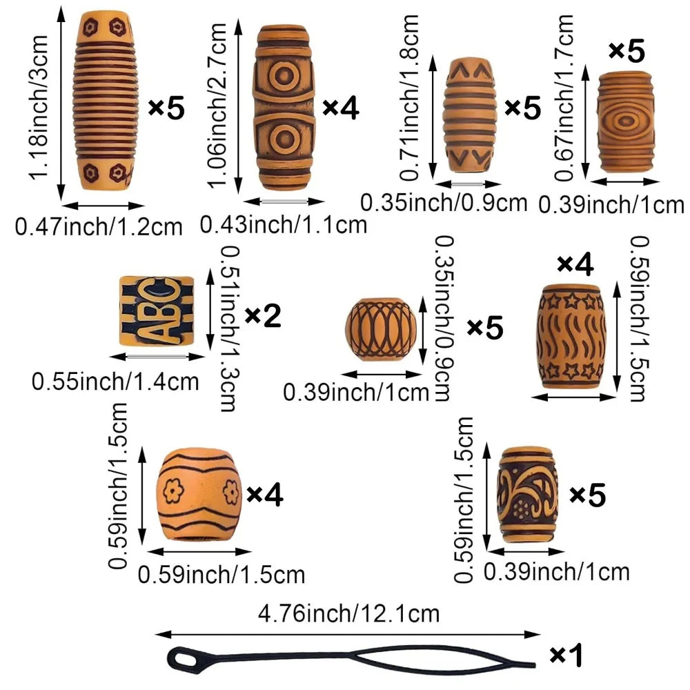 50-Pack Wooden Dreadlock Braiding Beads | Carved Hair Beads Hair Braiding Beads QXL