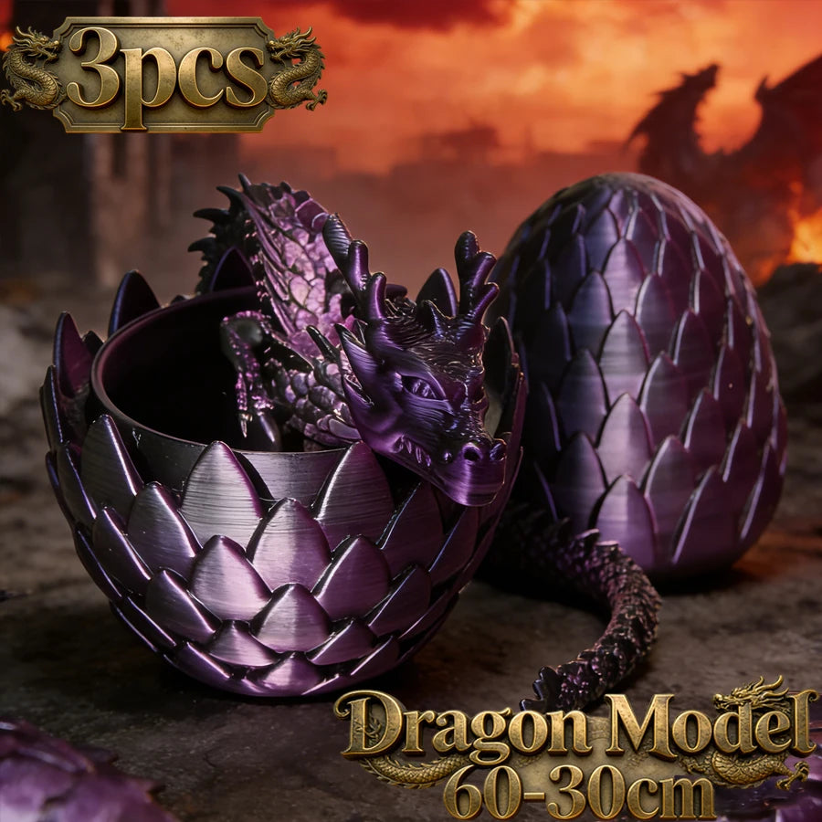 3D Printed Articulated Dragon Model 60cm + Dragon Egg Display Articulated Dragon Figure QXL