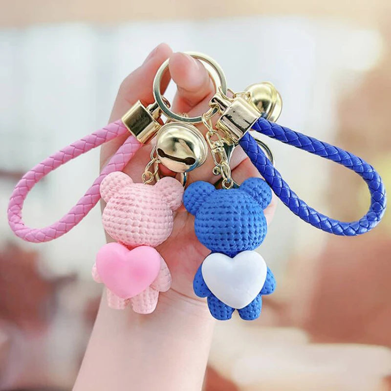 Cute Silicone Bear Couple Keychain | Cartoon Teddy Pendant Gift Novelty Keychain QXL