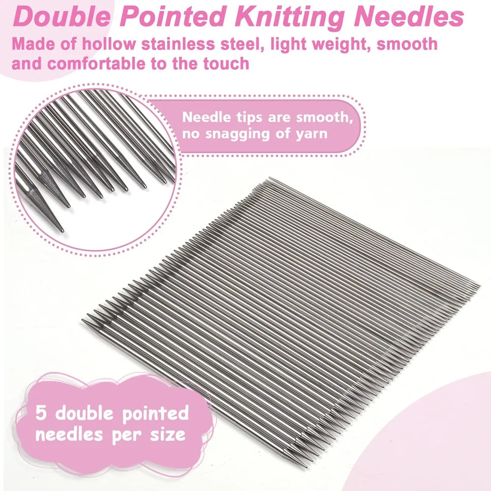 Double Pointed Knitting Needle Set | 11 Sizes Stainless Steel Knitting Needle Set QXL