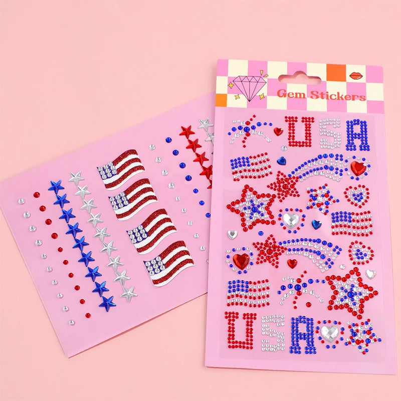 4th of July Gem Stickers – Red White Blue Star Temporary Tattoos Temporary Tattoo Stickers QXL