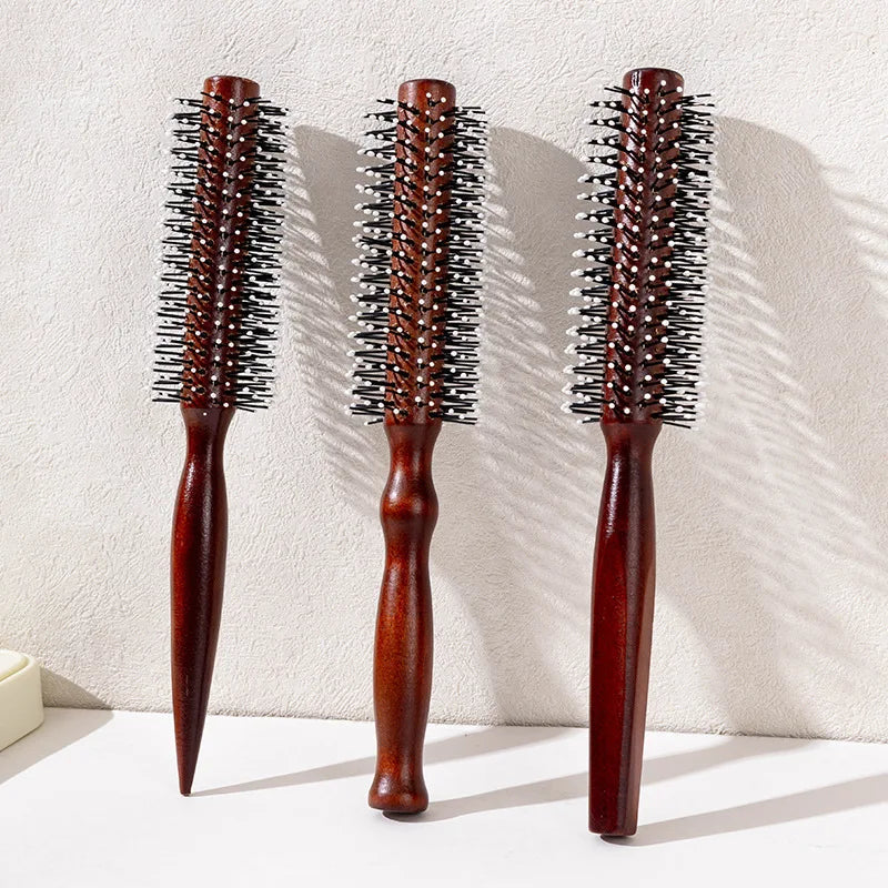 Wooden Handle Round Roller Comb | Nylon Teeth for All Hair Types Round Roller Comb QXL