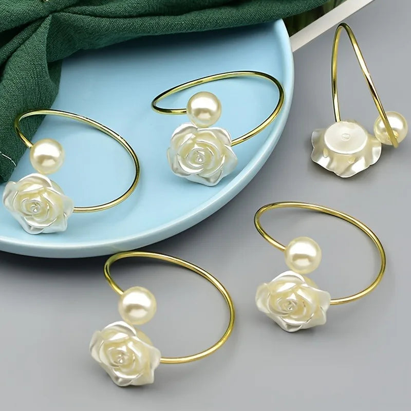 Floral Napkin Rings | White & Gold-Tone Elegant Table Decor Decorative Napkin Rings QXL