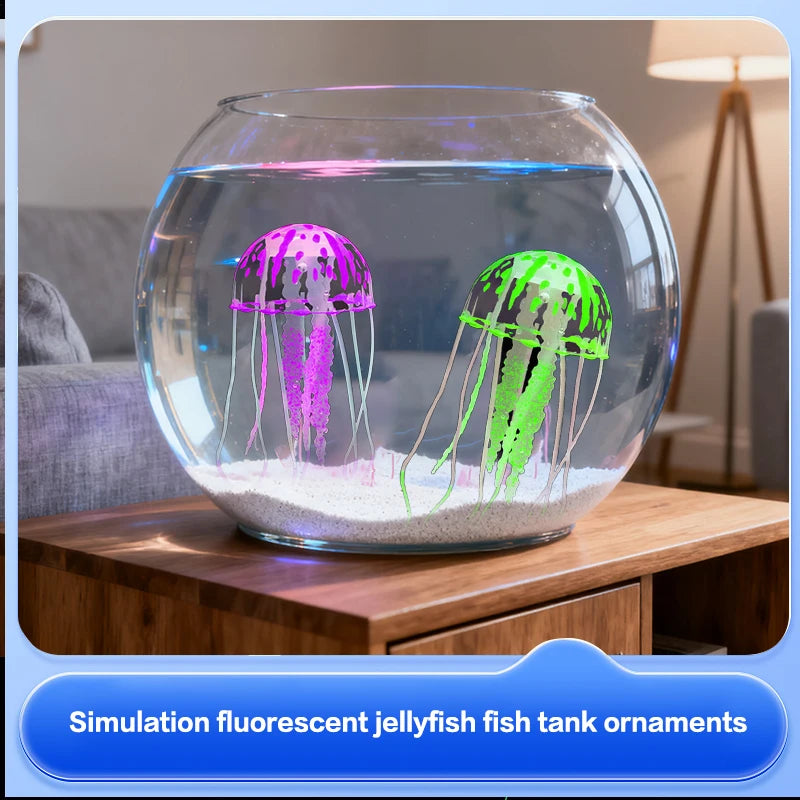 Glowing Silicone Jellyfish Fish Tank Ornament | Aquarium Decor Aquarium Ornament QXL
