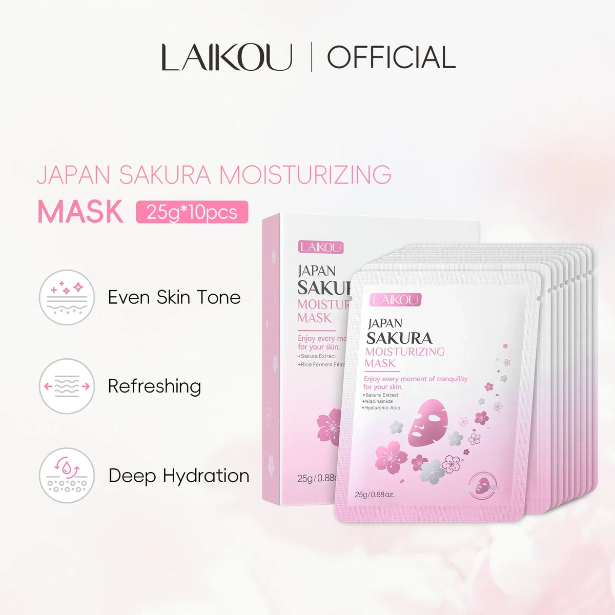 LAIKOU Japan Sakura Moisturizing Face Mask 10pcs | 25g Moisturizing Face Mask QXL