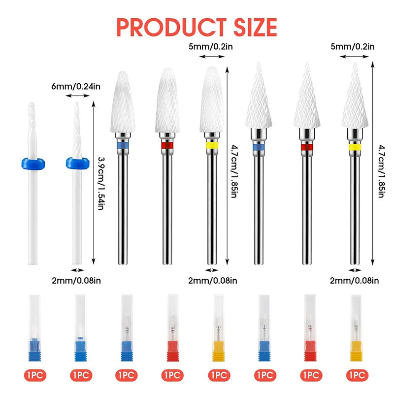 8-Pack 3/32" Ceramic Nail Drill Bits | Cuticle Removal Set Ceramic Nail Drill Bits QXL