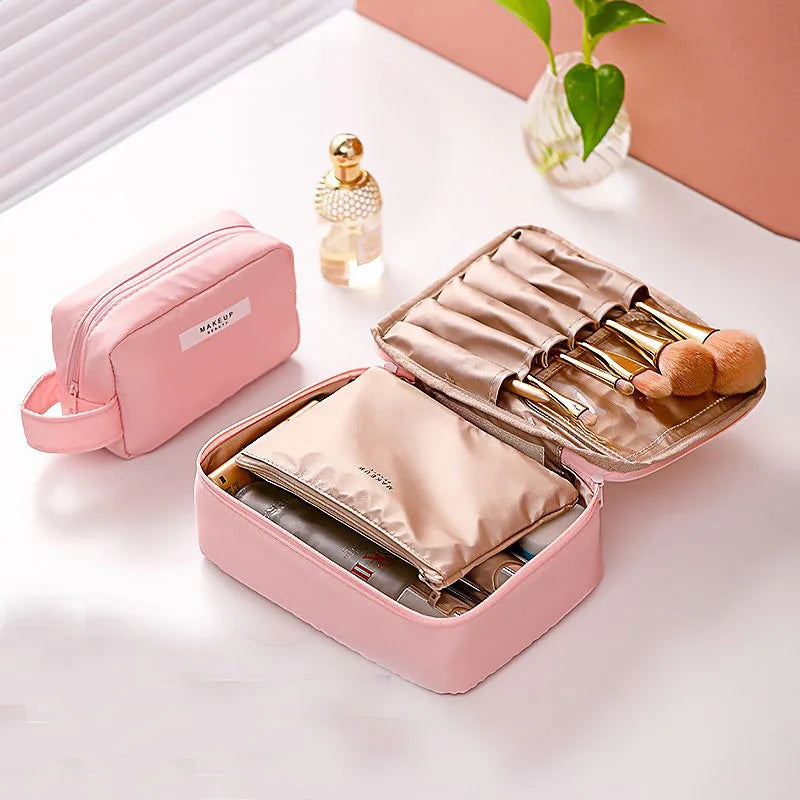 Large Waterproof Makeup Bag – Travel Cosmetic Organizer & Brush Bag Cosmetic Travel Bag QXL