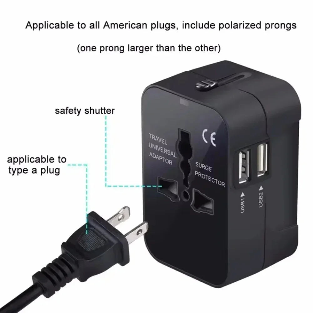Universal Travel Adapter Dual USB | EU US UK AU Plug Converter Travel Power Adapter QXL