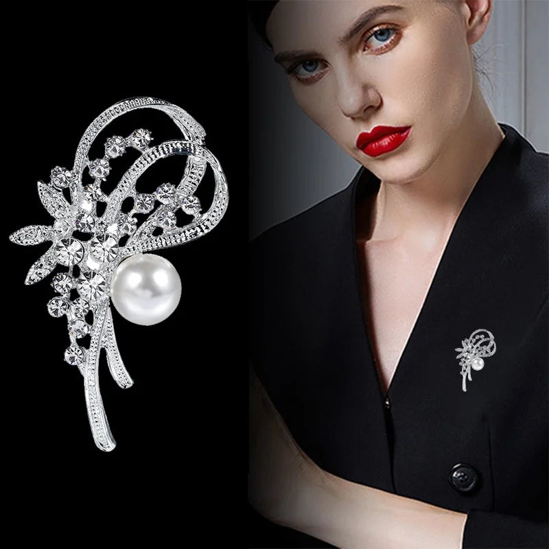 Narcissus Flower Brooch | Pearl & Rhinestone Zinc Alloy Pin Fashion Brooch Pin QXL