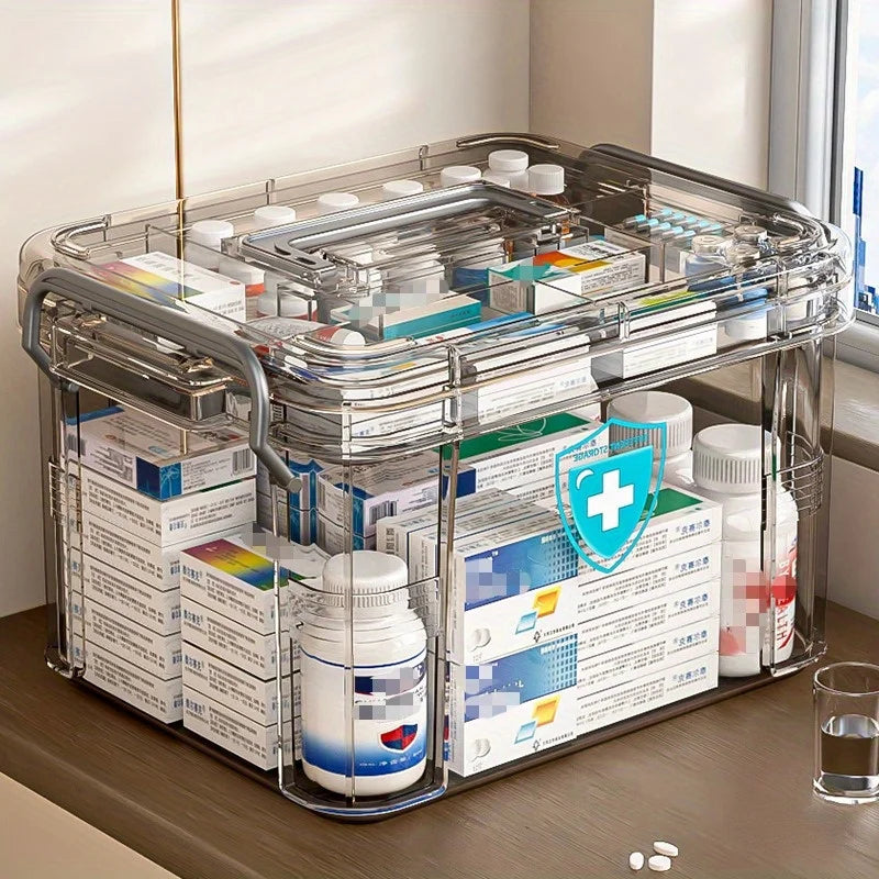 Clear Medicine Organizer Box with Tray & Labels | PA+PE Medicine Storage Box QXL