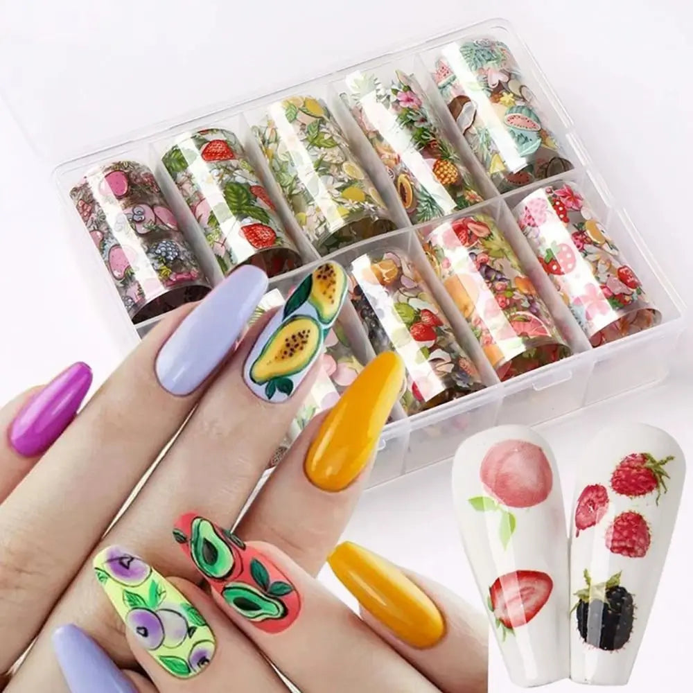 Fruit & Flower Nail Art Foil Stickers | Lemon Strawberry Decals Nail Art Stickers QXL