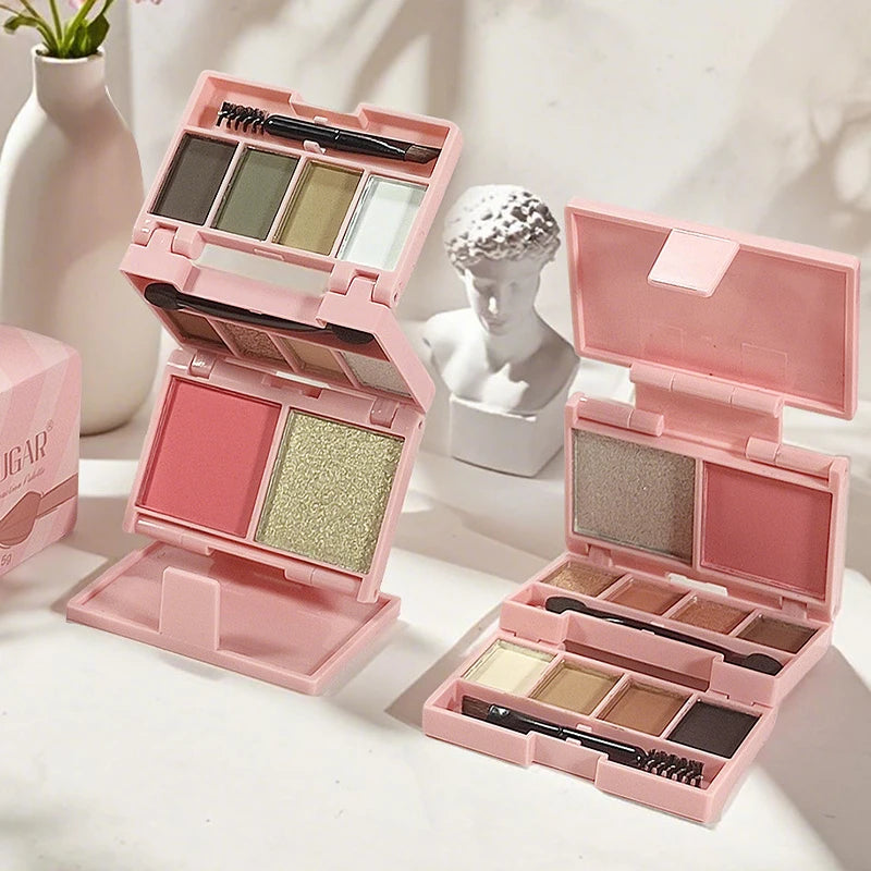 6-Color Folding Makeup Palette | Blush Highlighter Eyeshadow Makeup Palette QXL
