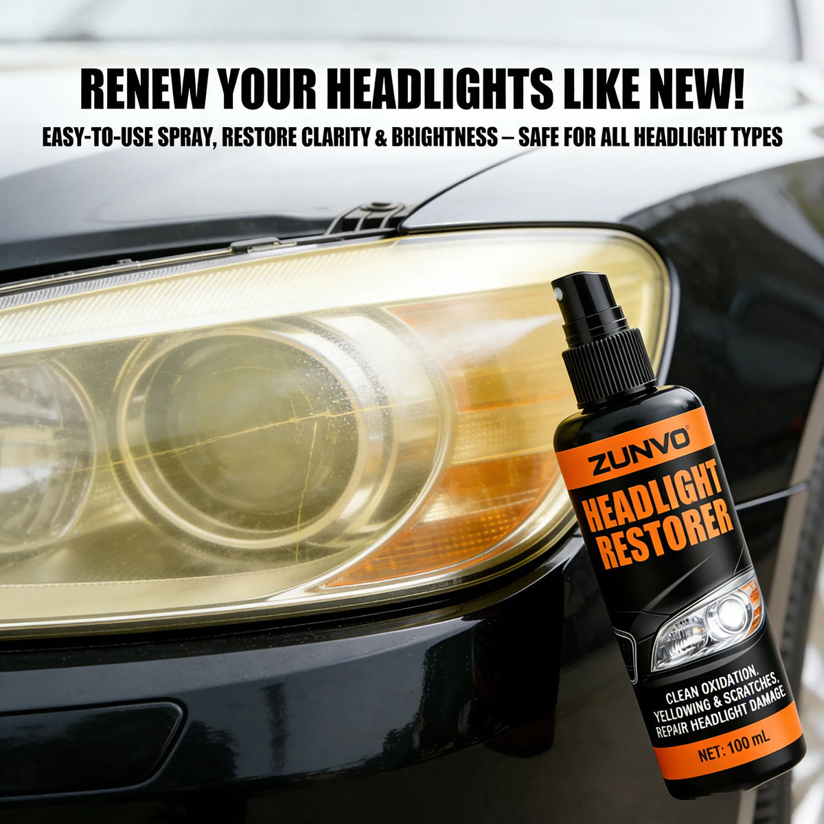 Car Headlight Restorer Spray | Fix Oxidation & Yellowing Headlight Restorer Spray QXL