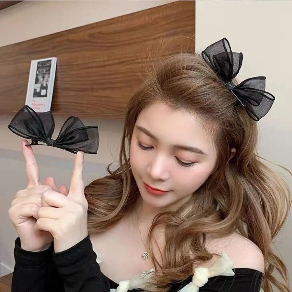 Sweet Mesh Bowknot Hair Clip | Cute Bow Bang Clip for Girls Bow Hair Clip QXL