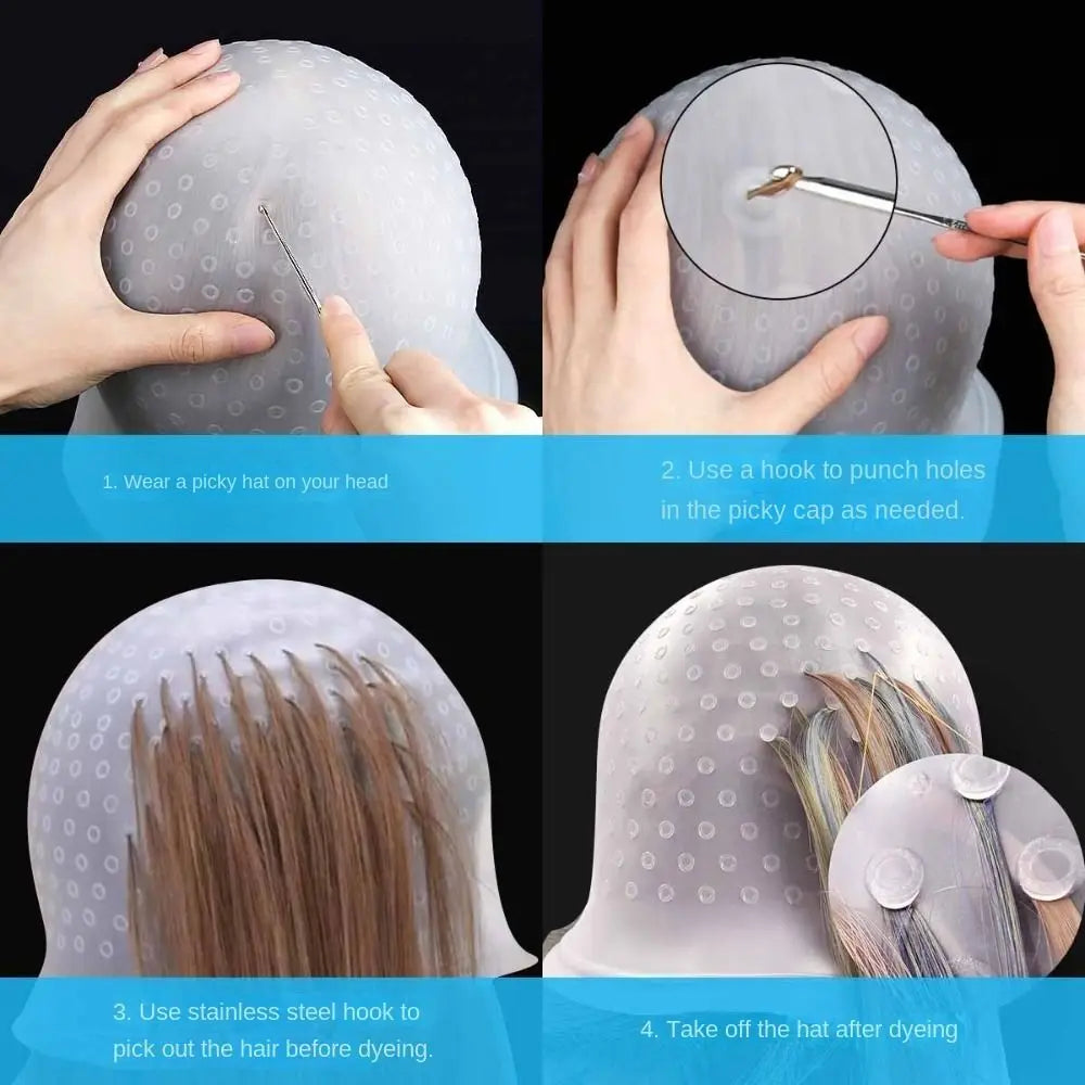 Reusable Silicone Hair Highlighting Cap with Hook Needle Hair Highlighting Cap QXL