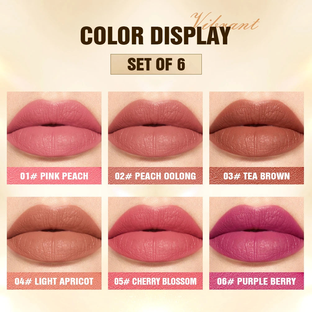 QIBEST 6-Color Matte Lipstick Pen Set | Velvet Lip Tint Matte Lipstick Set QXL