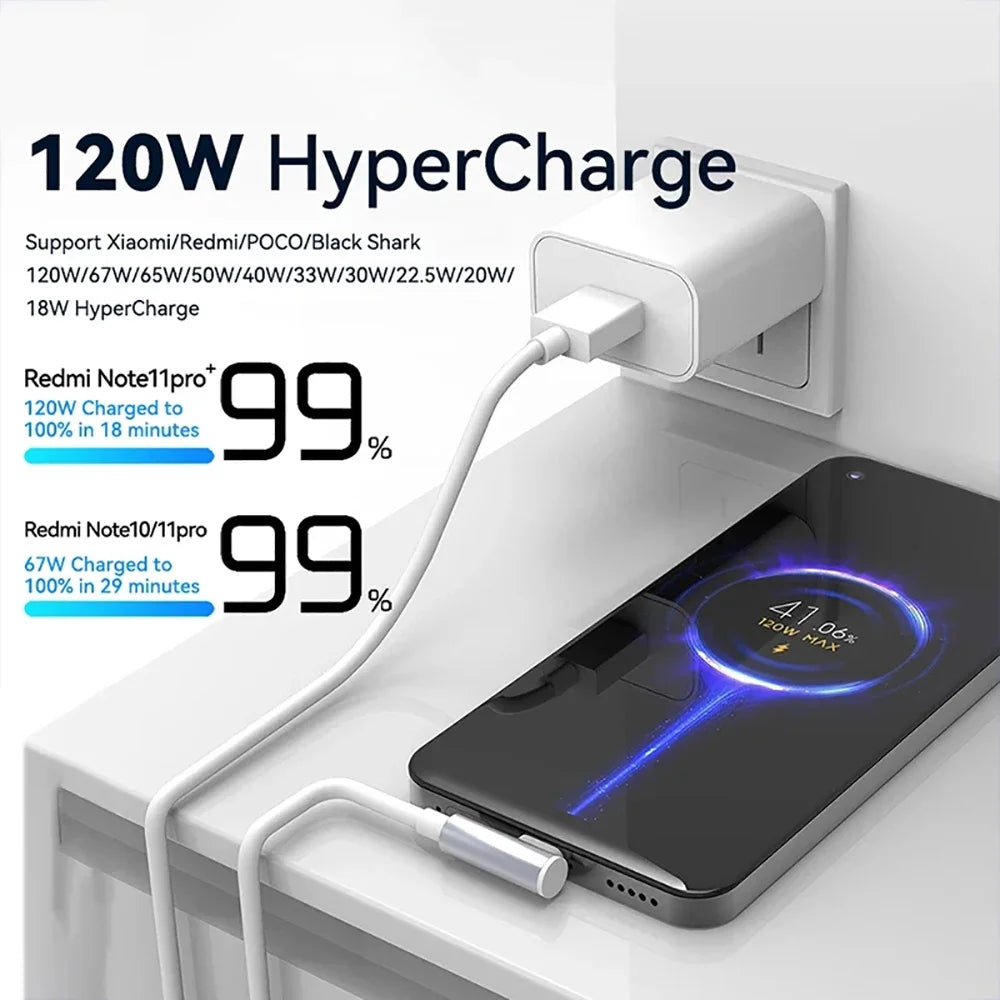 120W 6A USB-C Fast Charging Cable 90° Elbow – Xiaomi & More USB-C Charging Cable QXL