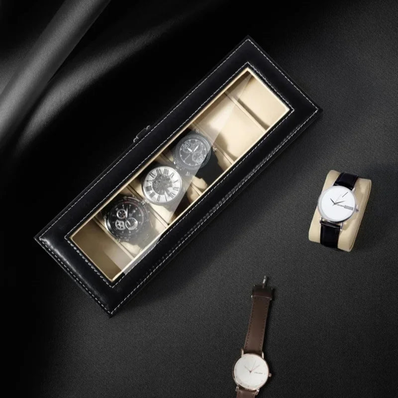 6/12 Slot PU Leather Watch Box with Glass Top Display Case Watch Display Box QXL