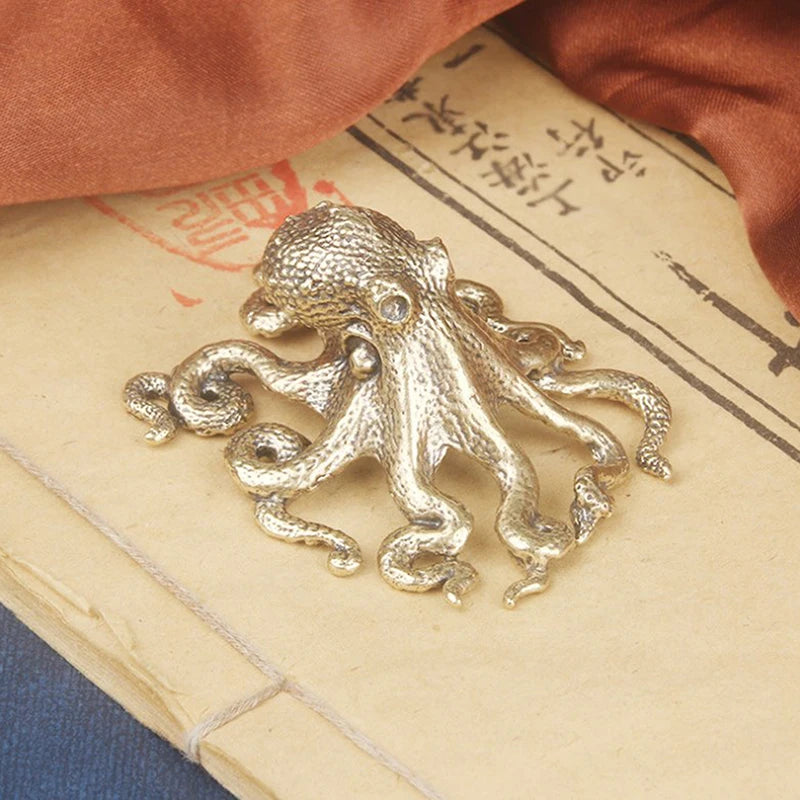 Antique Brass Octopus Figurine | Copper Vintage Desk Ornament Brass Figurine QXL