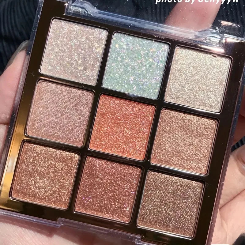 9-Color Glitter Eyeshadow Palette | Rose Pink Gold Shades Eyeshadow Palette QXL 9 Color Eyeshadow