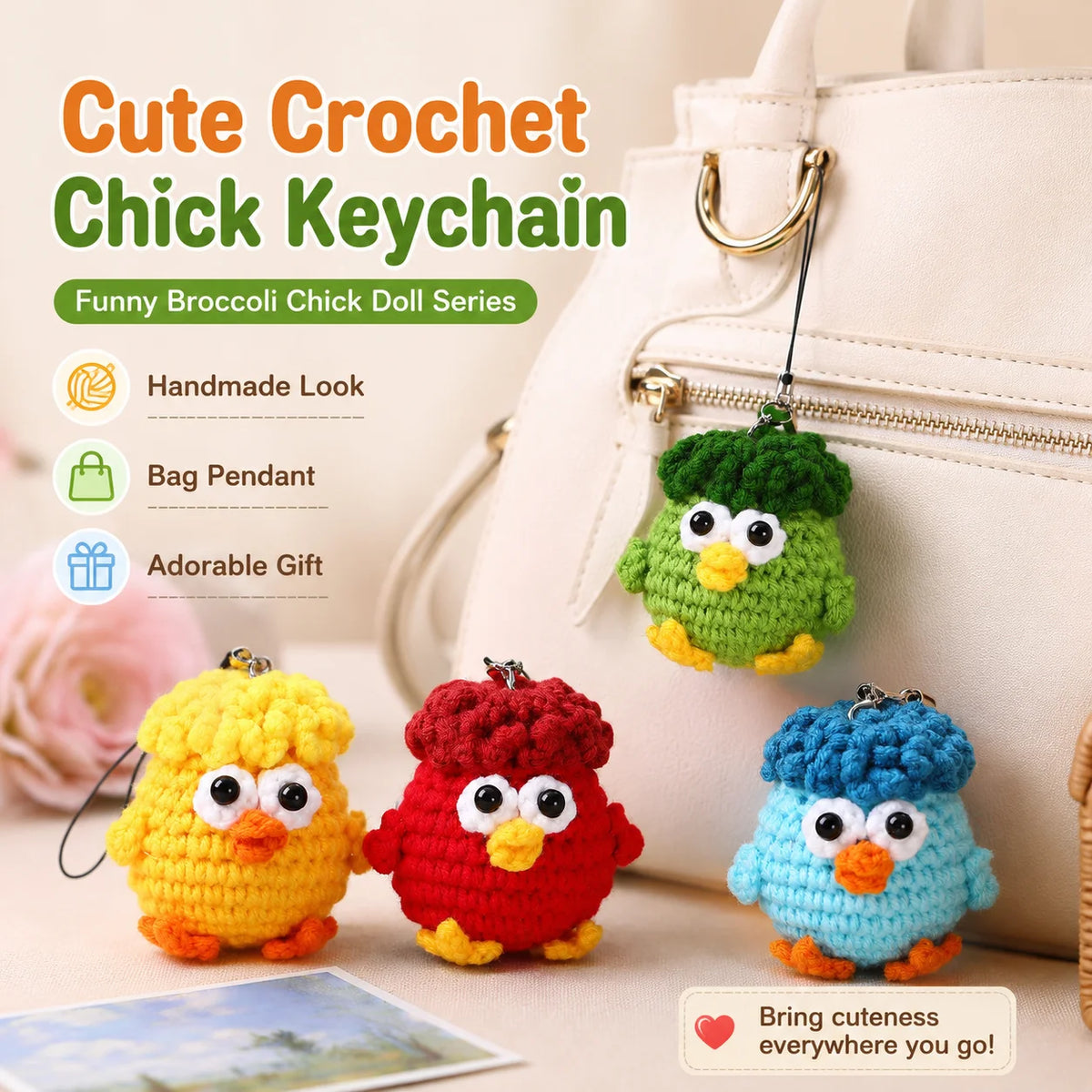 Crochet Chick Keychain | Kawaii Knitted Bag Charm Pendant Novelty Bag Charm QXL