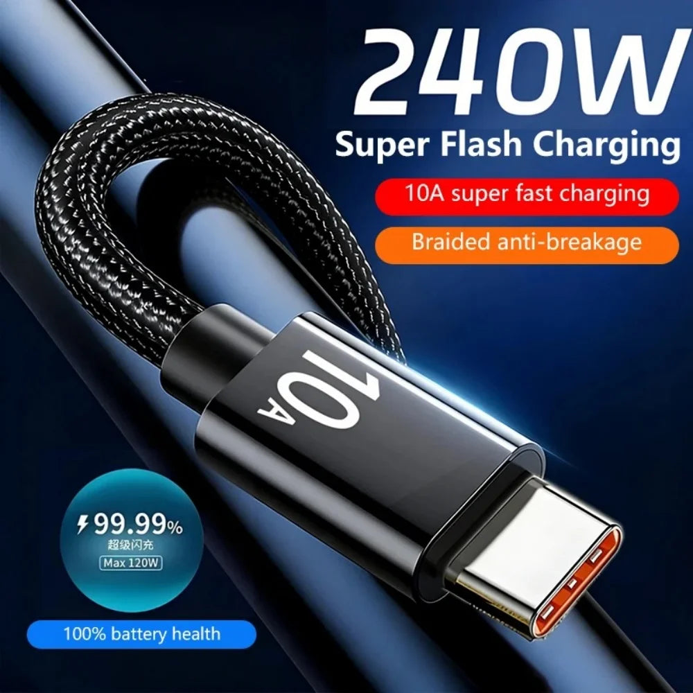 240W USB-C Fast Charging Braided Cable 6A – Android Quick Charge USB-C Charging Cable QXL