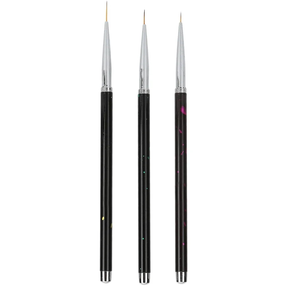 3-Piece Nail Art Liner Brush Set | Alloy Handle & Nylon Hair Nail Art Liner Brush QXL Light Grey