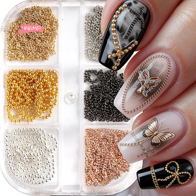 Metal Chain Nail Art Charms Set | Gold Silver Rose Gold DIY Nail Art Charms QXL