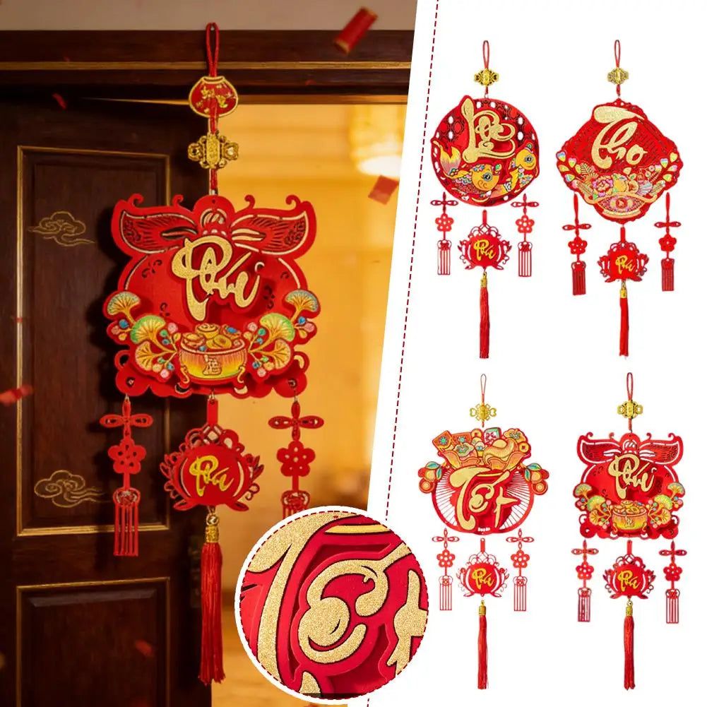 Red Lunar New Year Tassel Wall Hanging Ornament 2026 Festive Wall Ornament QXL