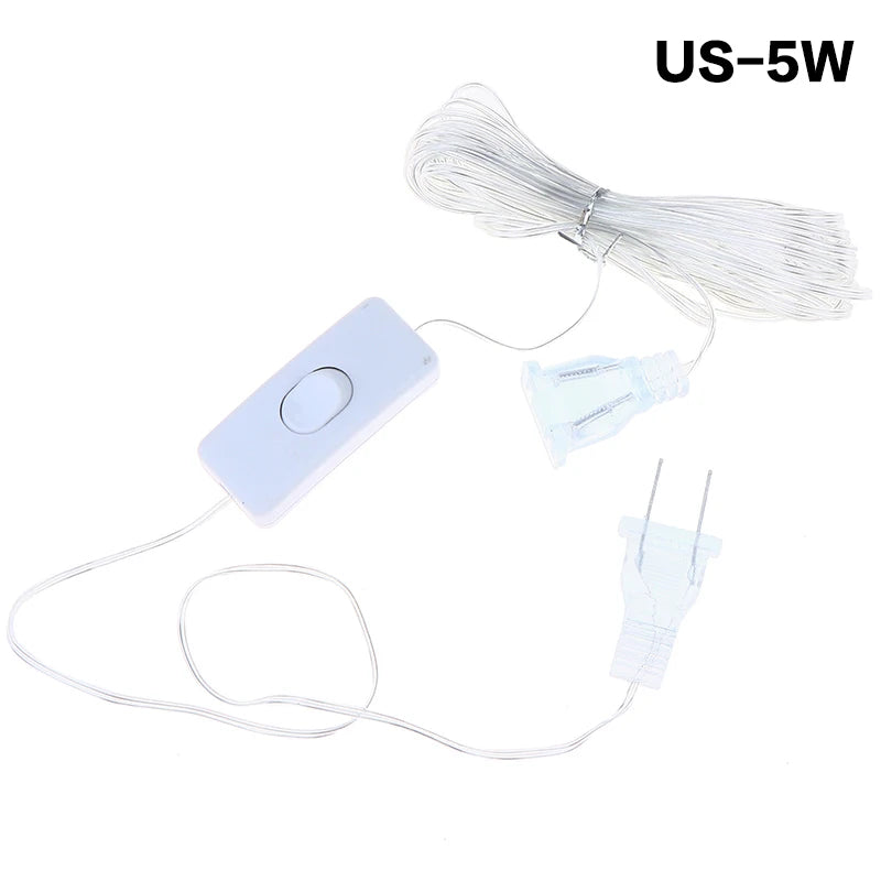 3M 5M Clear Extension Cord EU US Plug for LED String Lights Light Extension Cord QXL US 5M with switch