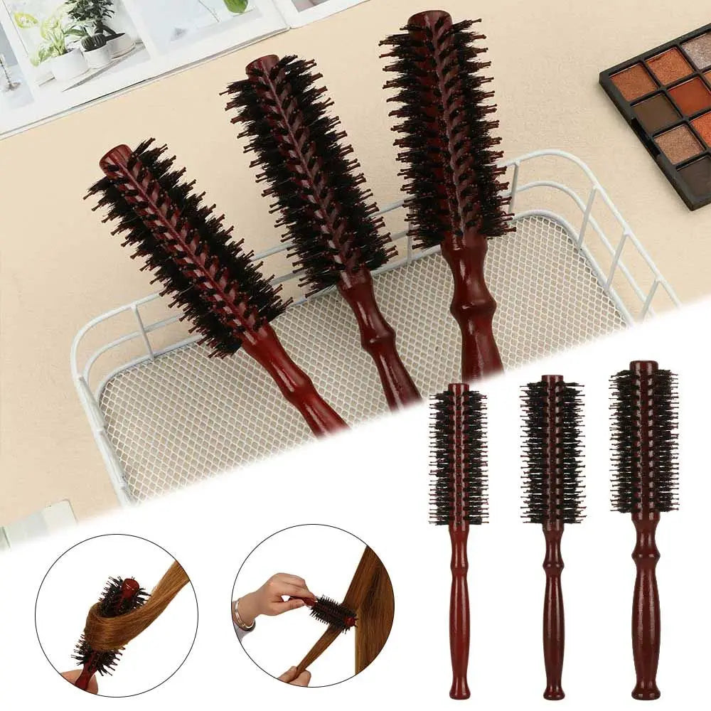 Wooden Boar Bristle Round Hair Brush | S, M, L Sizes Round Hair Brush QXL