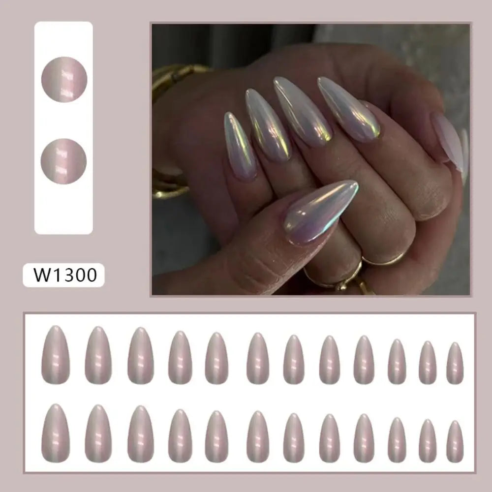 Long Almond Press-On Nails – French Leopard Purple | 24 Pcs Press-On False Nails QXL