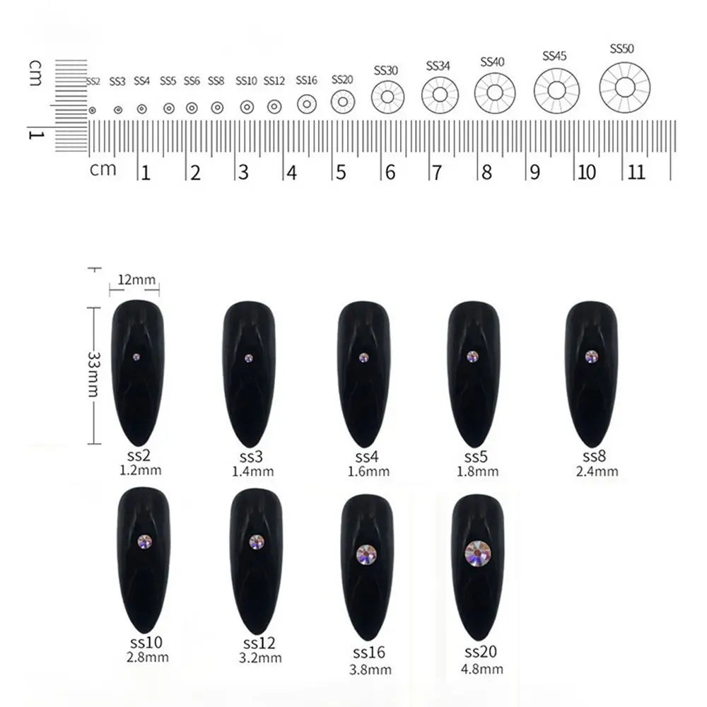 1440-Pc Glass Nail Rhinestones Flat Back AB & Clear SS3–SS16 Nail Rhinestones QXL