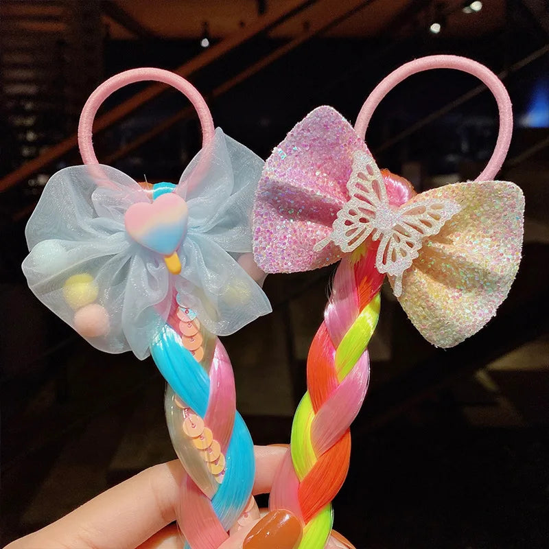 Girls Princess Braided Wig | Unicorn Butterfly Bow Hairpiece Kids Costume Wig QXL