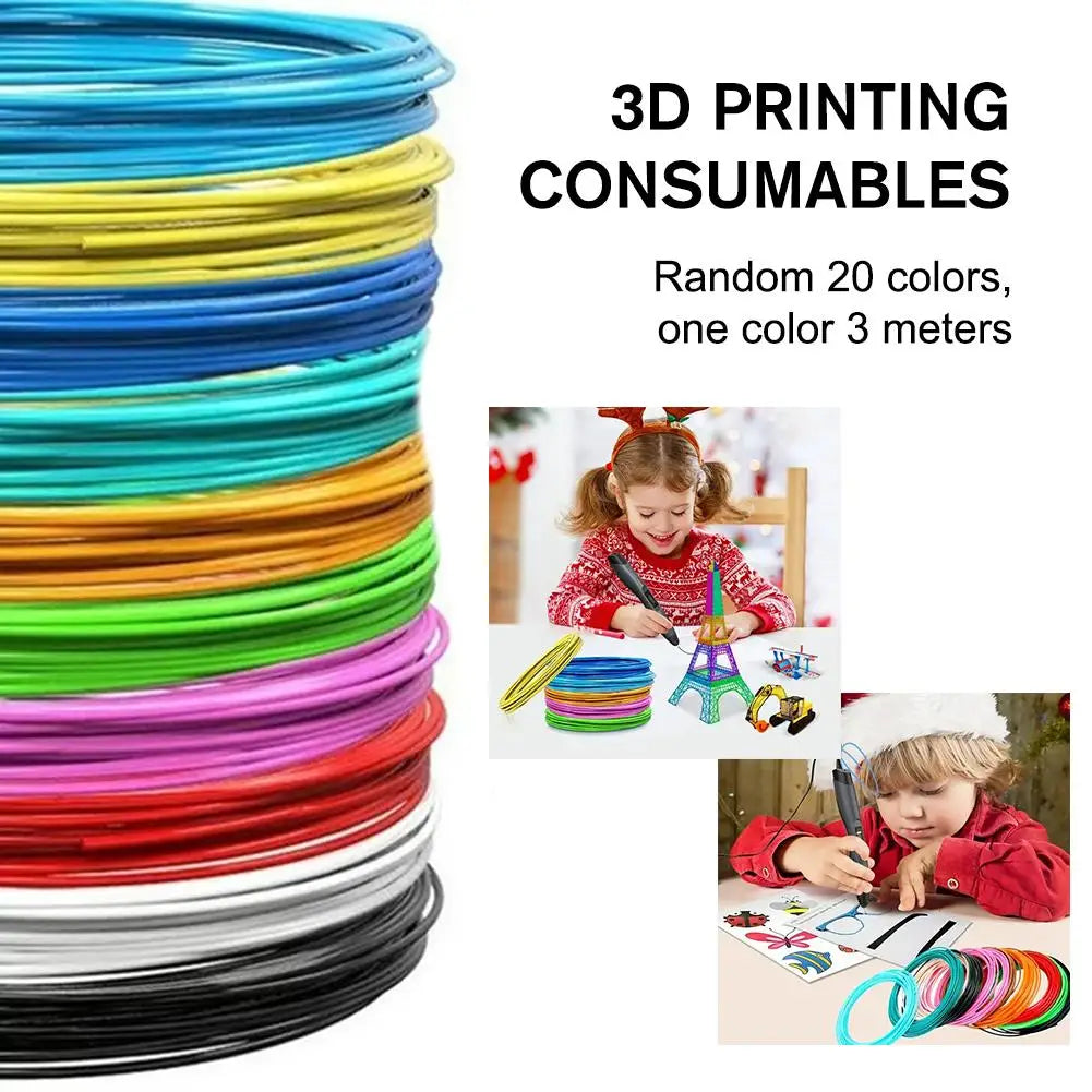 20-Color PLA Filament Refill for 3D Pen – 3M per Color 3D Pen Filament QXL