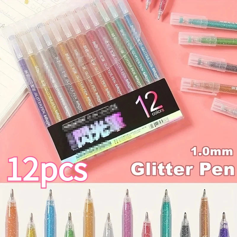 12-Color Glitter Gel Pens | Metallic & Fluorescent Set Glitter Gel Pen Set QXL 12pcs Colorful